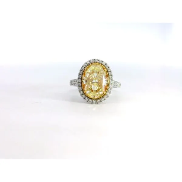 18 Karat White Gold/ Yellow Gold Yellow Oval Diamond Halo Ring Image 5 Saxons Fine Jewelers Bend, OR