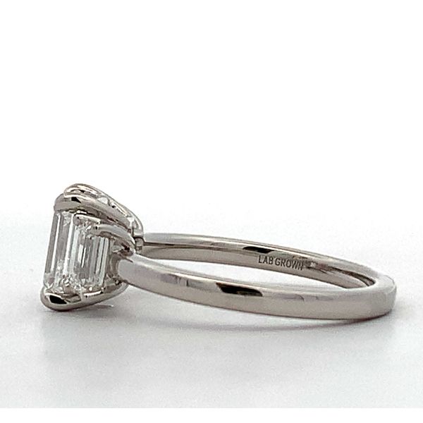 Platinum Lab Grown Diamond Emerald Three Stone Ring Image 2 Saxons Fine Jewelers Bend, OR