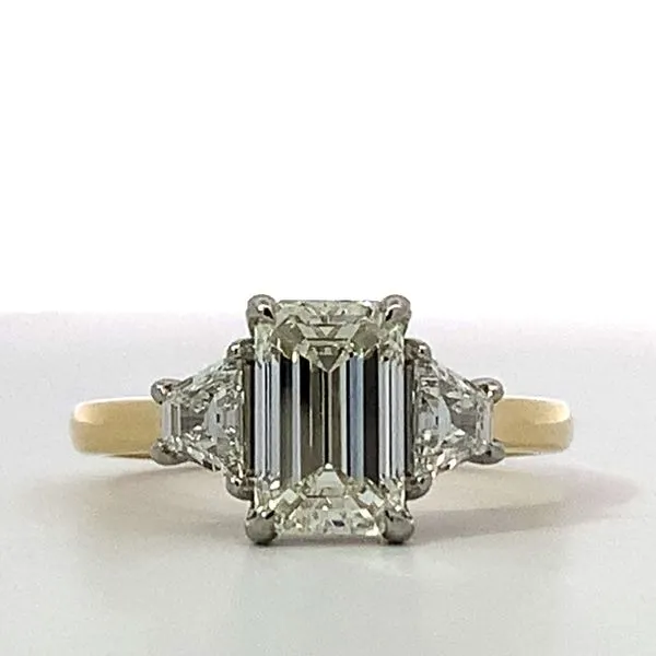 18 Karat Yellow Gold/White Gold Emerald Cut Diamond Trap Sides Ring Saxons Fine Jewelers Bend, OR