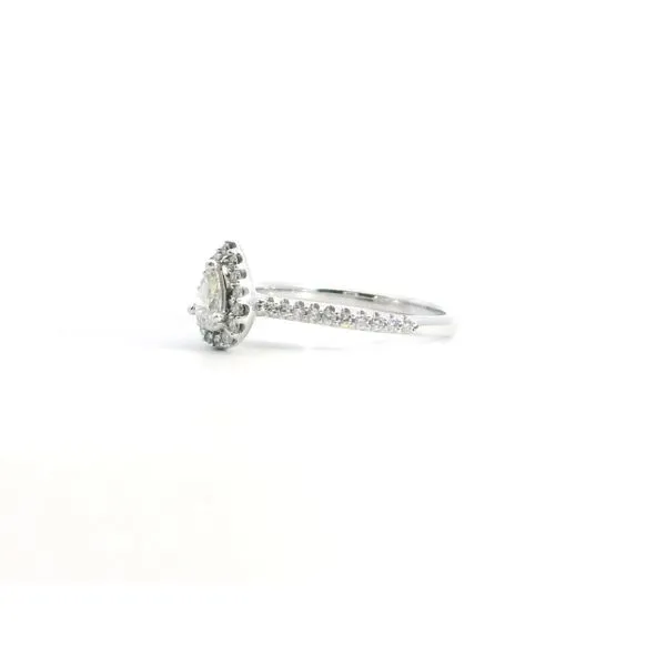 Saxons Pear Diamond Halo Ring in 14 Karat White Gold 0.75 Carats Image 2 Saxons Fine Jewelers Bend, OR