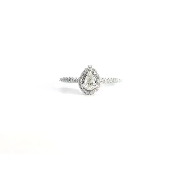Saxons Pear Diamond Halo Ring in 14 Karat White Gold 0.75 Carats Image 3 Saxons Fine Jewelers Bend, OR