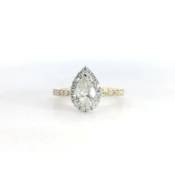 18K WG/YG Pear Diamond Halo Ring Image 2 Saxons Fine Jewelers Bend, OR