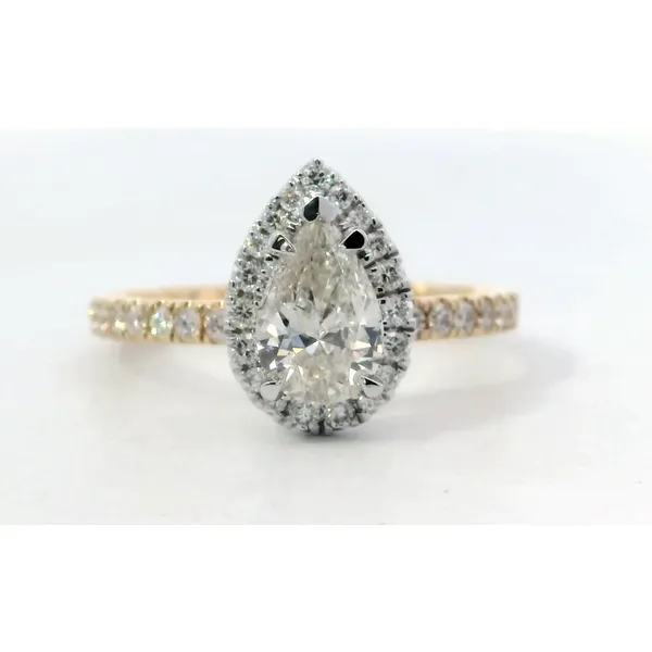 18K White Gold and Yellow Gold Pear Diamond Halo Engagement Ring Saxons Fine Jewelers Bend, OR