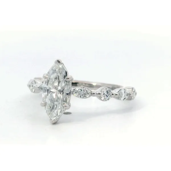 18K White Gold Marquise Round Diamond Engagement Ring Image 2 Saxons Fine Jewelers Bend, OR