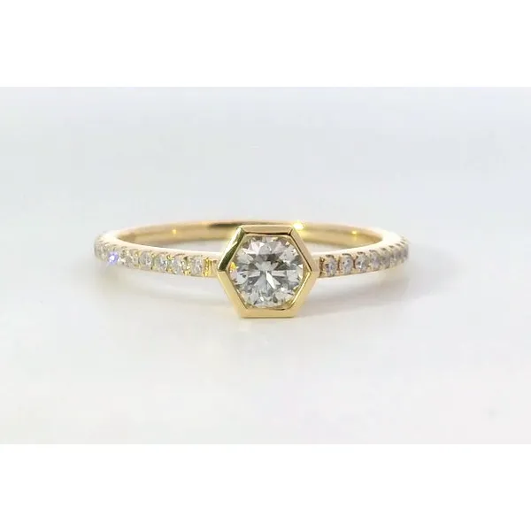 18K Yellow Gold Diamond Hexagon Bezel Engagement Ring Saxons Fine Jewelers Bend, OR