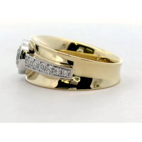 18K Yellow Gold/White Gold Diamond Milgrain Bezel Wide Ring Image 2 Saxons Fine Jewelers Bend, OR