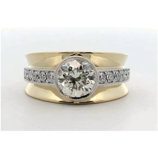 18K Yellow Gold/White Gold Diamond Milgrain Bezel Wide Ring Saxons Fine Jewelers Bend, OR