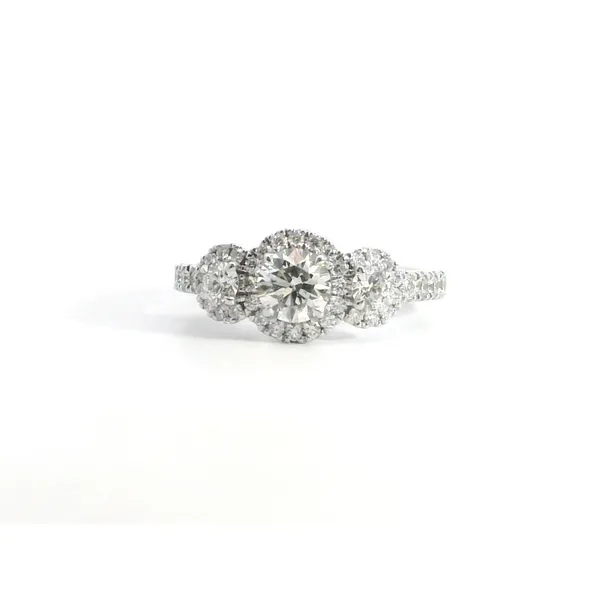 Hearts on Fire 18 Karat White Gold Integrity Three Stone Halo Ring Image 2 Saxons Fine Jewelers Bend, OR