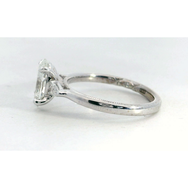 18K WG Oval Diamond Three Stone Milgrain Edge Ring 1.50ct Image 2 Saxons Fine Jewelers Bend, OR