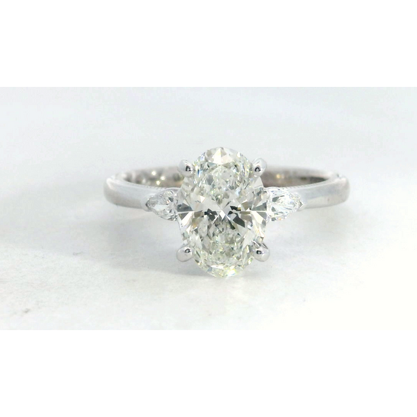 18K WG Oval Diamond Three Stone Milgrain Edge Ring 1.50ct Saxons Fine Jewelers Bend, OR
