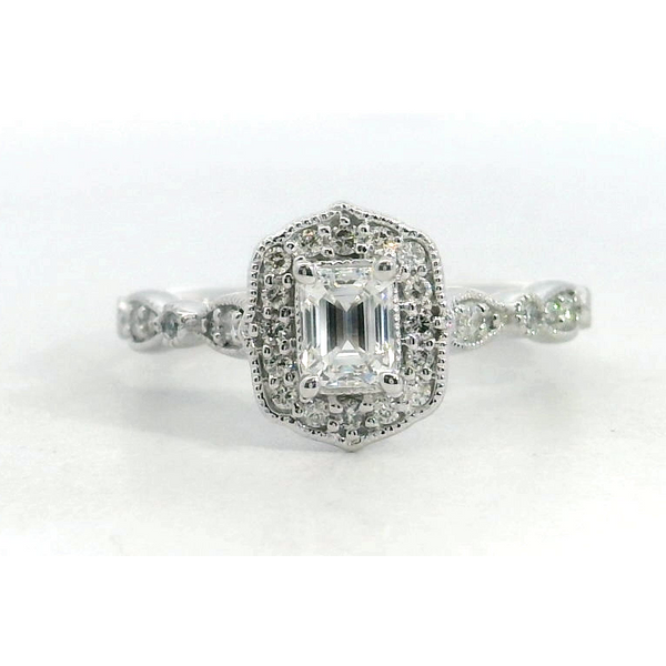 14K WG Emerald Diamond Vintage Halo Ring Saxons Fine Jewelers Bend, OR