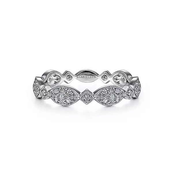 Gabriel & Co. 14K White Gold Marquise Station Cluster Diamond Stackable Ring (0.14ct) Saxons Fine Jewelers Bend, OR