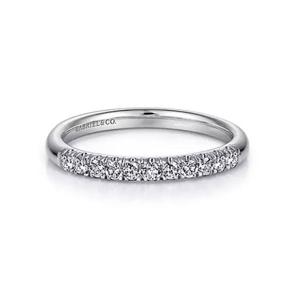 Gabriel & Co. 14 Karat White Gold 11 Stone French Pave Diamond Wedding Band (0.23ct) Saxons Fine Jewelers Bend, OR