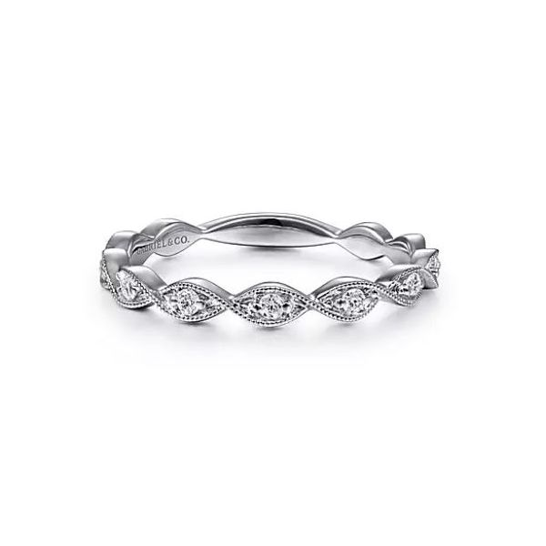 Gabriel & Co. 14 Karat White Gold Twisted Diamond Stackable Ring (0.14ct) Saxons Fine Jewelers Bend, OR