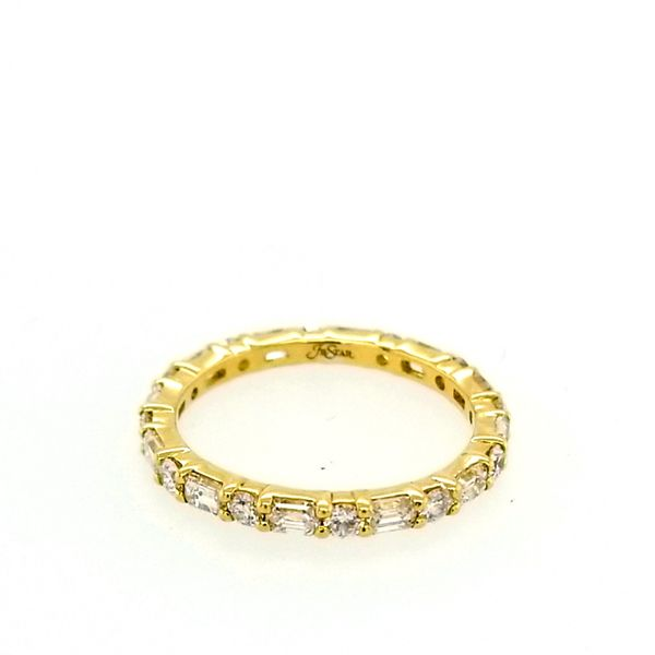 J.B. Star. Yellow Gold with Diamond and Emerald Round Eternity Band Saxons Fine Jewelers Bend, OR