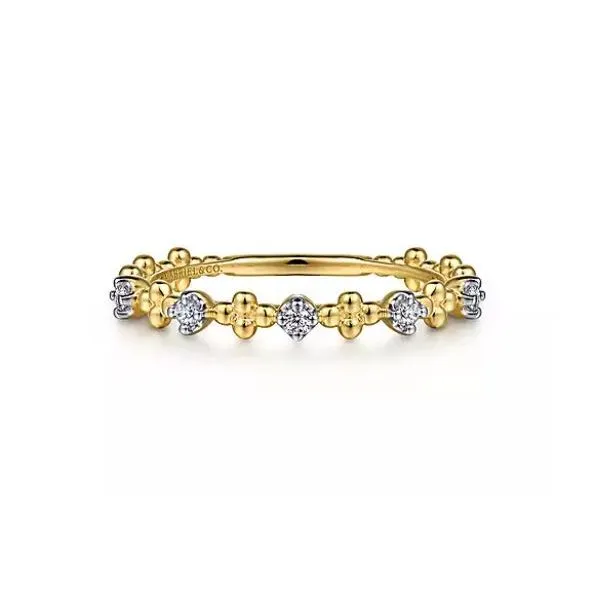 Gabriel & Co. Yellow Gold with beautiful Diamond Bujukan Bead Station Ring Saxons Fine Jewelers Bend, OR