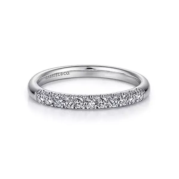 Gabriel & Co. 14 Karat White Gold 11 Stone French Pave Diamond Wedding Band (0.23ct) Saxons Fine Jewelers Bend, OR