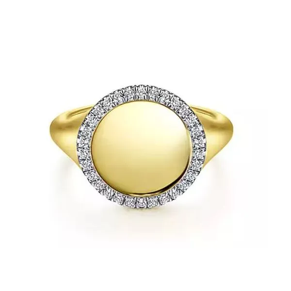 Gabriel & Co. Yellow Gold Diamond Halo Signet Ring Saxons Fine Jewelers Bend, OR