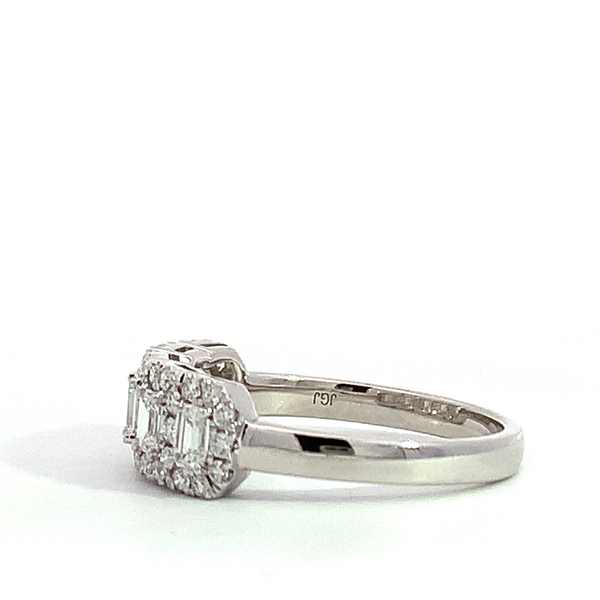 18 Karat White Gold Emerald Cut Diamond Halo Band Image 2 Saxons Fine Jewelers Bend, OR