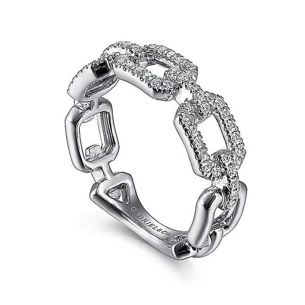 Gabriel & Co. 14 Karat White Gold Diamond Pave Chain Link Ring Image 3 Saxons Fine Jewelers Bend, OR