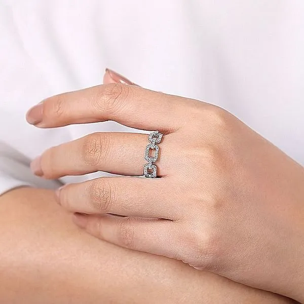 Gabriel & Co. 14 Karat White Gold Diamond Pave Chain Link Ring Image 5 Saxons Fine Jewelers Bend, OR