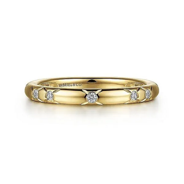 Gabriel & Co. 14 Karat Yellow Gold Diamond Flush Set Polished Band Saxons Fine Jewelers Bend, OR