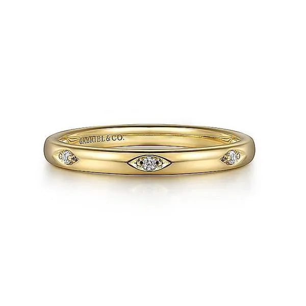 Gabriel & Co. 14 Karat Yellow Gold Three Diamond Flush Set Band Saxons Fine Jewelers Bend, OR
