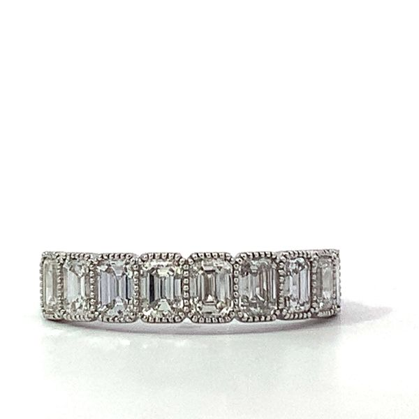 14 Karat White Gold Diamond Emerald Cut Milgrain Bezel Band Saxons Fine Jewelers Bend, OR