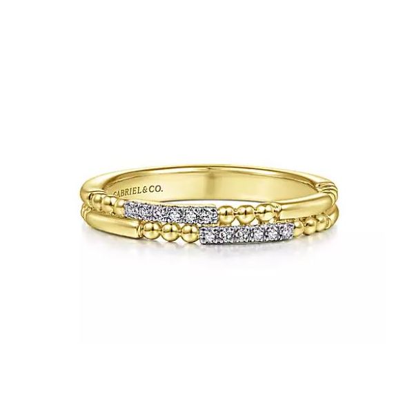 Gabriel & Co. 14 Karat Yellow Gold Two Row Beaded Diamond Ring Saxons Fine Jewelers Bend, OR