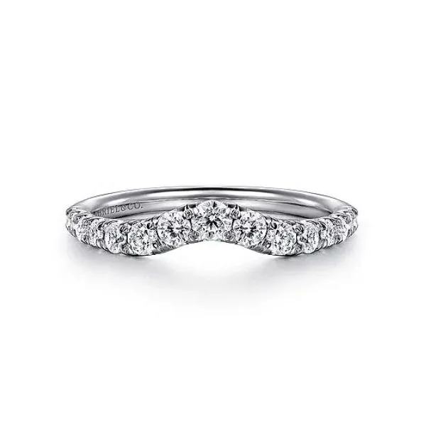 Gabriel & Co. 14 Karat White Gold Diamond Curved French Pave Band Saxons Fine Jewelers Bend, OR