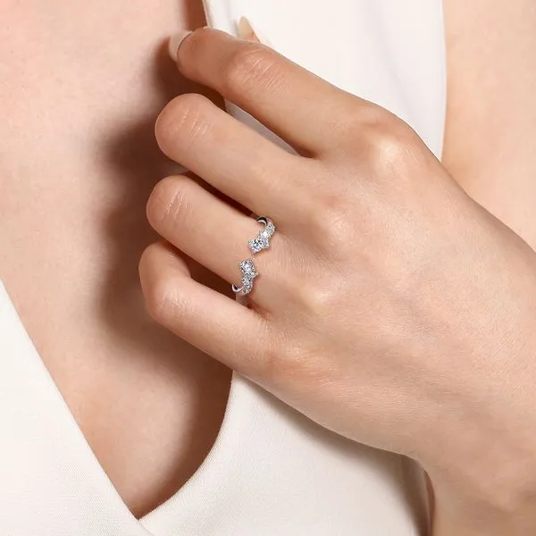 14K White Gold Diamond Scattered Curved Open Band Image 5 Saxons Fine Jewelers Bend, OR