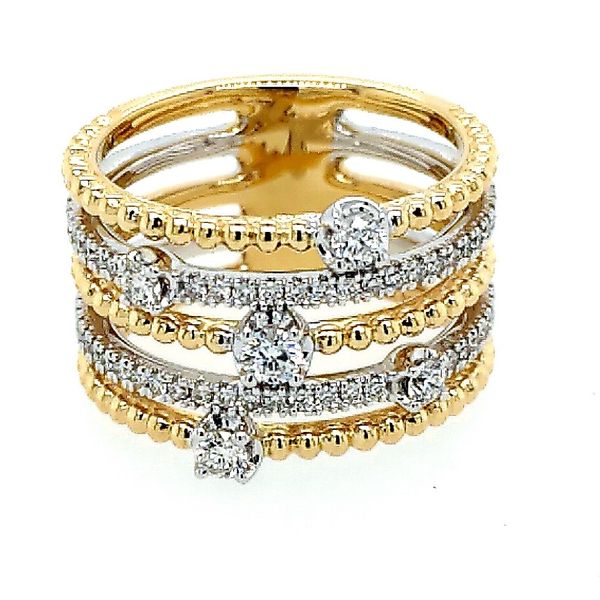 Gabriel & Co. 14 Karat Yellow Gold/White Gold Five Row Bujukan Diamond Station Ring Saxons Fine Jewelers Bend, OR