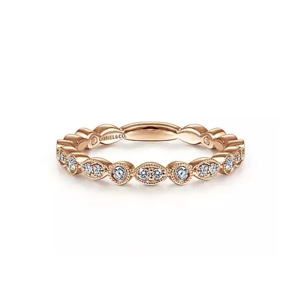 Rose Gold and Diamond Marquise Round Station Ring with Faint Color Saxons Fine Jewelers Bend, OR