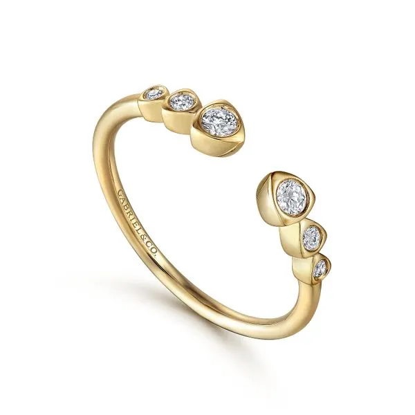 Gabriel & Co. 14 Karat Yellow Gold Diamond Graduated Bezel Set Open Band Image 3 Saxons Fine Jewelers Bend, OR