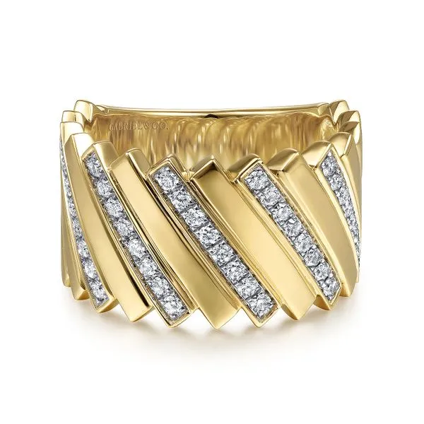 Gabriel & Co. 14 Karat Yellow Gold Diamond Alternating St...