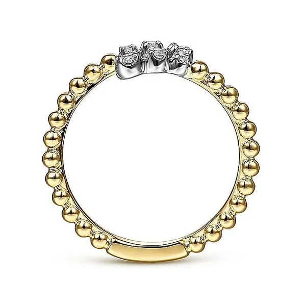 Gabriel & Co. 14 Karat Yellow Gold/ White Gold Bujukan Ball Diamond Open Bypass Ring Image 2 Saxons Fine Jewelers Bend, OR
