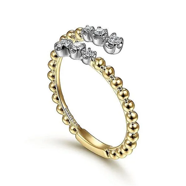 Gabriel & Co. 14 Karat Yellow Gold/ White Gold Bujukan Ball Diamond Open Bypass Ring Image 3 Saxons Fine Jewelers Bend, OR