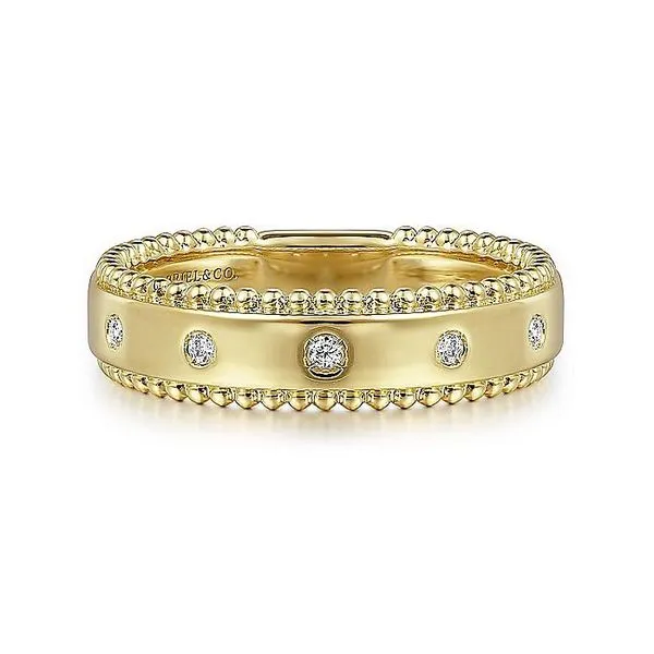 Gabriel & Co. 14 Karat Yellow Gold Bujukan Diamond Bezel Wide Stackable Ring Saxons Fine Jewelers Bend, OR