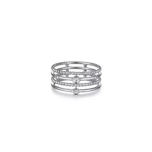 Gabriel & Co. 14 Karat White Gold Diamond Bezel Station Layered Ring Saxons Fine Jewelers Bend, OR