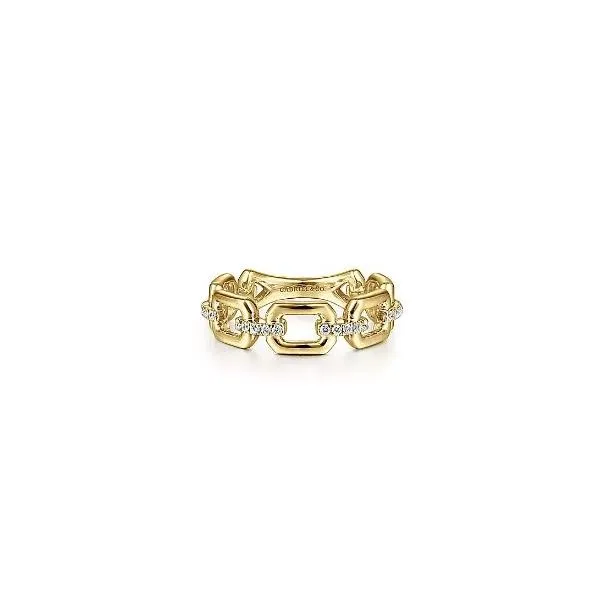 Gabriel & Co. Chain Style Yellow Gold and Diamond Stacking Ring Saxons Fine Jewelers Bend, OR