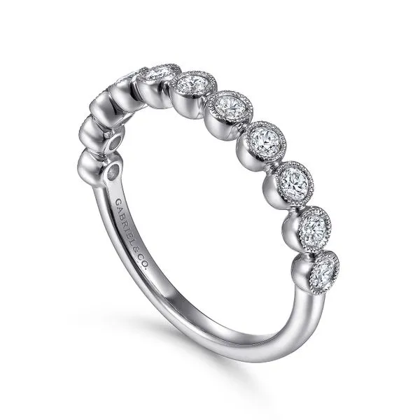 Gabriel & Co. 14 Karat White Gold Diamond Miligrain Bezel Band Image 3 Saxons Fine Jewelers Bend, OR