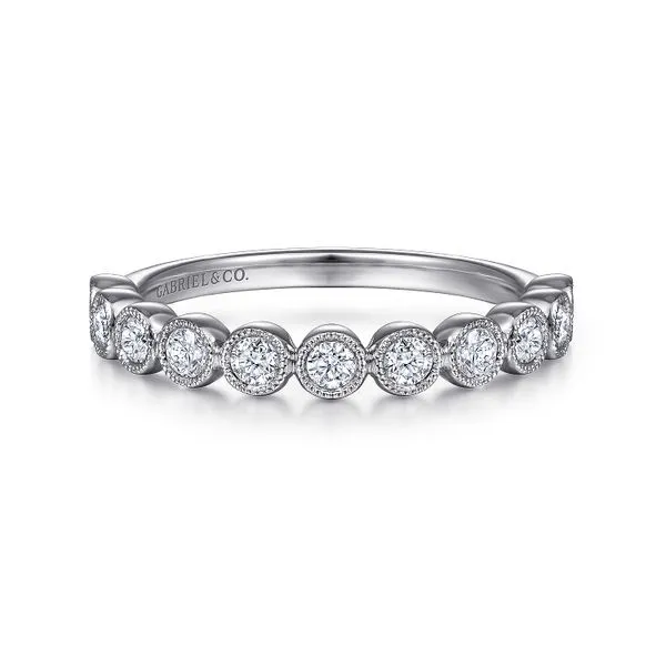 Gabriel & Co. 14 Karat White Gold Diamond Miligrain Bezel Band Saxons Fine Jewelers Bend, OR