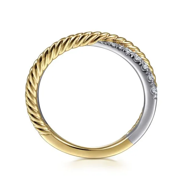 Gabriel & Co. 14K YG/WG Criss Cross Diamond Twisted Band Image 2 Saxons Fine Jewelers Bend, OR