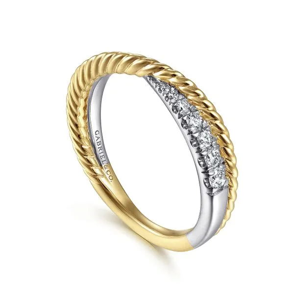Gabriel & Co. 14K YG/WG Criss Cross Diamond Twisted Band Image 3 Saxons Fine Jewelers Bend, OR