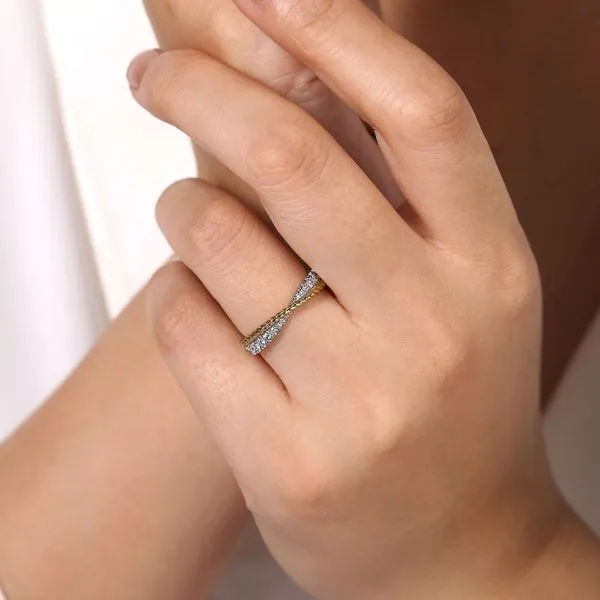 Gabriel & Co. 14K YG/WG Criss Cross Diamond Twisted Band Image 5 Saxons Fine Jewelers Bend, OR