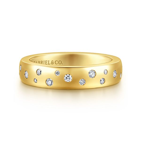 Gabriel & Co.14K Yellow Gold Burnish Set Cluster Diamond Cigar Band Saxons Fine Jewelers Bend, OR