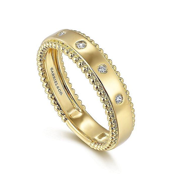 Gabriel & Co. 14 Karat Yellow Gold Bujukan Diamond Bezel Wide Stackable Ring Image 3 Saxons Fine Jewelers Bend, OR