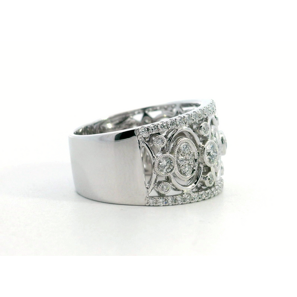 Simon G. 18 Karat White Gold Diamond Wide Milgrain Band Image 2 Saxons Fine Jewelers Bend, OR