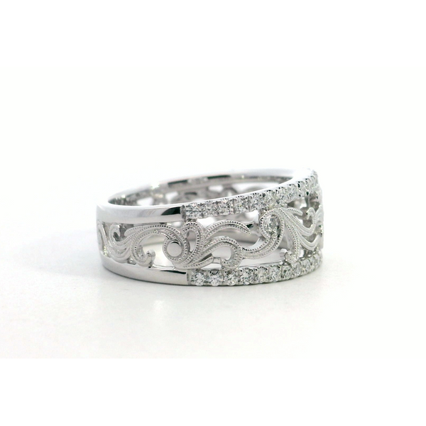 Simon G. 18 Karat White Gold Diamond Wide Floral Band Image 2 Saxons Fine Jewelers Bend, OR