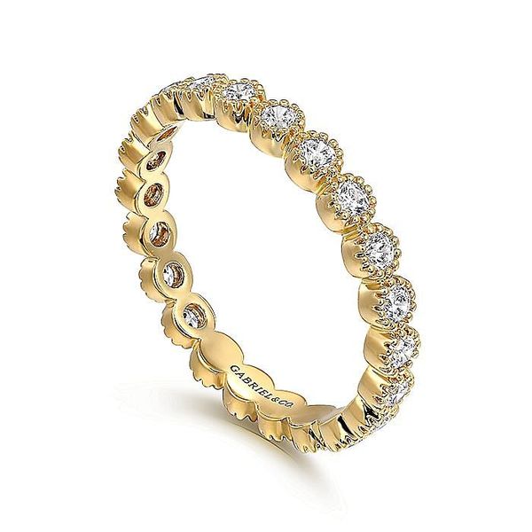 Gabriel & Co. 14 Karat Yellow Gold Diamond Milgrain Bezel Almost Eternity Band Image 3 Saxons Fine Jewelers Bend, OR